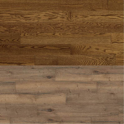 Hardwood flooring and laminate flooring samples side by side